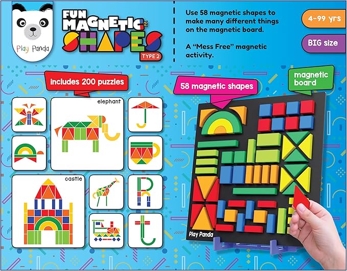 Magnetic Tangram Puzzle Learning Toy | 200 Patterns, 58 Big Magnetic Tangram Pieces with Board, Pattern Book & Display Stand | STEM Educational Toys for Kids Ages 4 5 6+ Years|Gifts for Girls & Boys