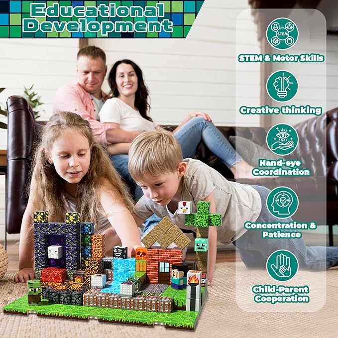 200PCS Magnetic Building Blocks with 6 Baseplate, Magnetic Blocks Cubes for Kids Ages 4-8, Stacking Magnet Blocks STEM Building Toys for Boys Girls Ages 3 4 5 6 7 8-12 Christmas Birthday Gifts