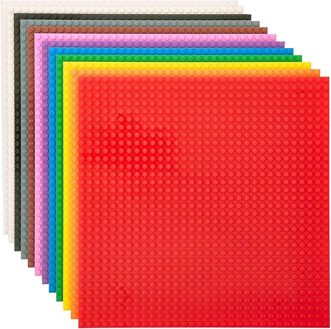 Strictly Briks Classic Stackable Baseplates - Rainbow Plates for Toy Building Sets - Durable Brick Baseplates Compatible with Lego - Toy Mat & Building Board - 10 x 10 in, Pack of 12, Rainbow