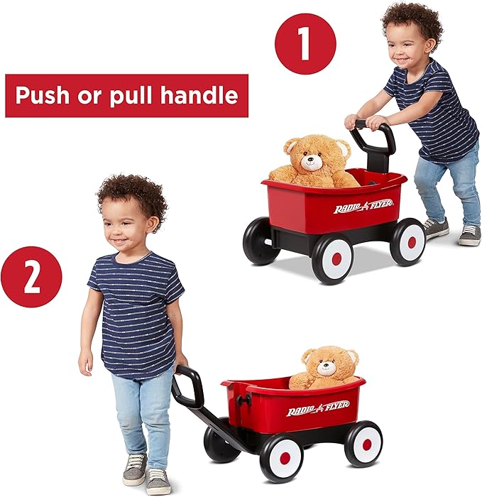 Baby Walker Wagon, Baby Toy Cart, Toddler Toys 1-2, Radio Flyer My 1st Wagon for Kids, with Teddy Bear, for Ages 1-4 Years, Red
