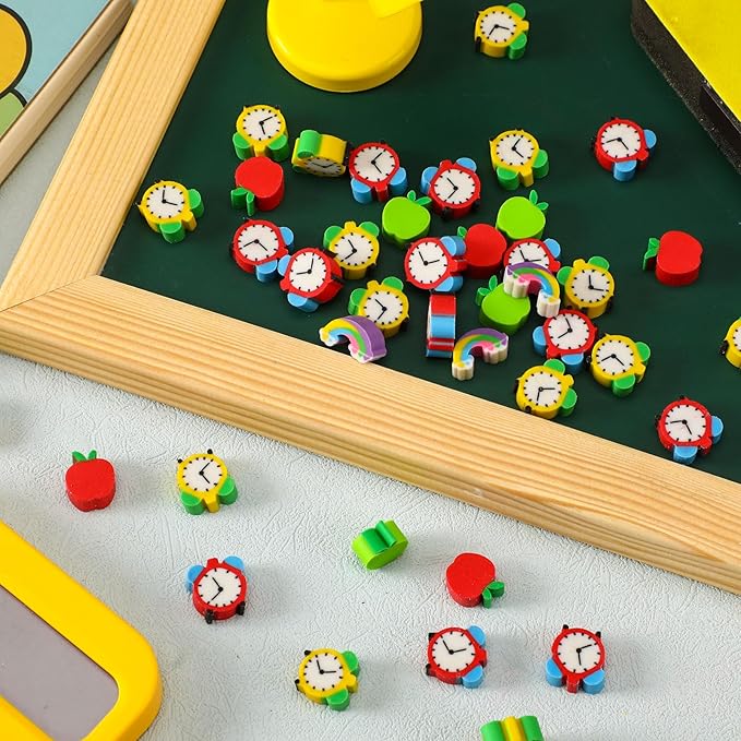 JUNEBRUSHS Apples Erasers for Kids - 150pcs Welcome Back to School Gifts - Cute Mini Erasers for Classroom Prizes & Homework Rewards