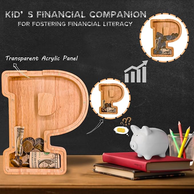 Wooden Letter Piggy Bank for Kids Larger Letter Piggy Bank for Boys and Girls Personalized Piggy Bank Initial Coin Bank Wood Kids Money Bank for Birthday and Festival