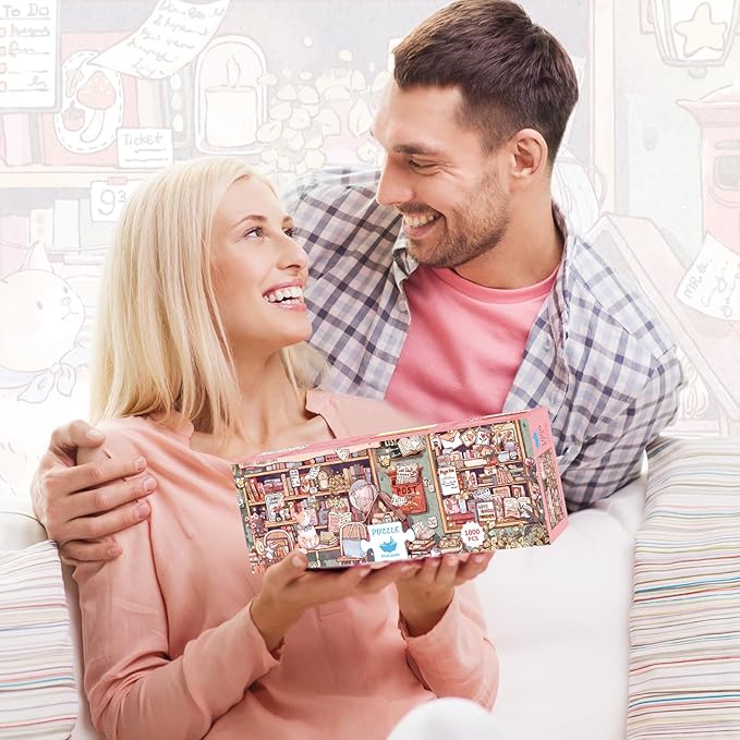 MOMIBOOK Puzzles for Adults 1000 Pieces Jigsaw Puzzles of Flowers in Pages, Painting Image Bookstore Bookshop Difficult Challenging Hard Impossible Puzzle Unique Funny Party Christmas Birthday Gifts