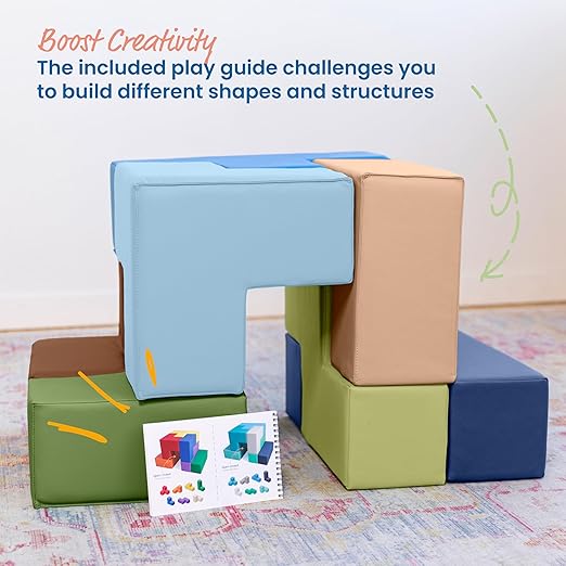 ECR4Kids SoftZone Brainy Building Blocks, Foam Puzzle, Earthtone, 7-Piece