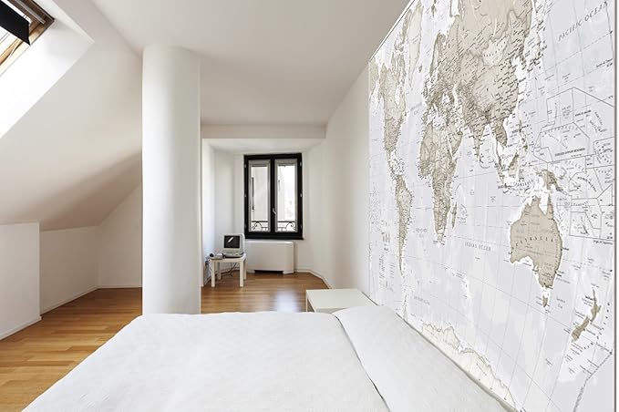 Maps International - Giant World Map Mural - Mega-Map Of The World Wallpaper - 91 x 62 - Neutral Colors