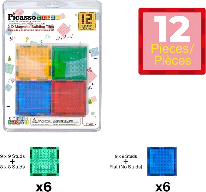 PicassoTiles Magnetic Building Blocks Brick Tiles STEM Creative Magnet Tiles Add Ons Set Construction Toy Socket Spikes Accessory Toys Educational Imaginative Learning Kit Stacking Set Toddlers Colors