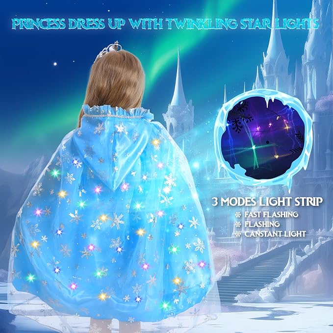 VGOFUN Princess Dress Up for Girls,10 PCS Light Up Princess Cape Set Toddler Dress Up Clothes Princess Costume Toys with Light Up Tiara Wand Halloween Christmas Birthday Gift for 3,4,5,6,7,8 Years