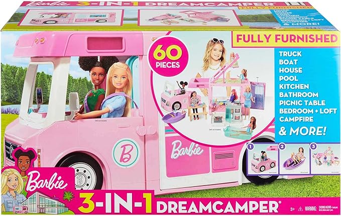Barbie Camper, Doll Playset with 50 Accessories, Transforms into Truck, Boat & House, Includes Pool, 3-in-1 Dream Camper (Amazon Exclusive)