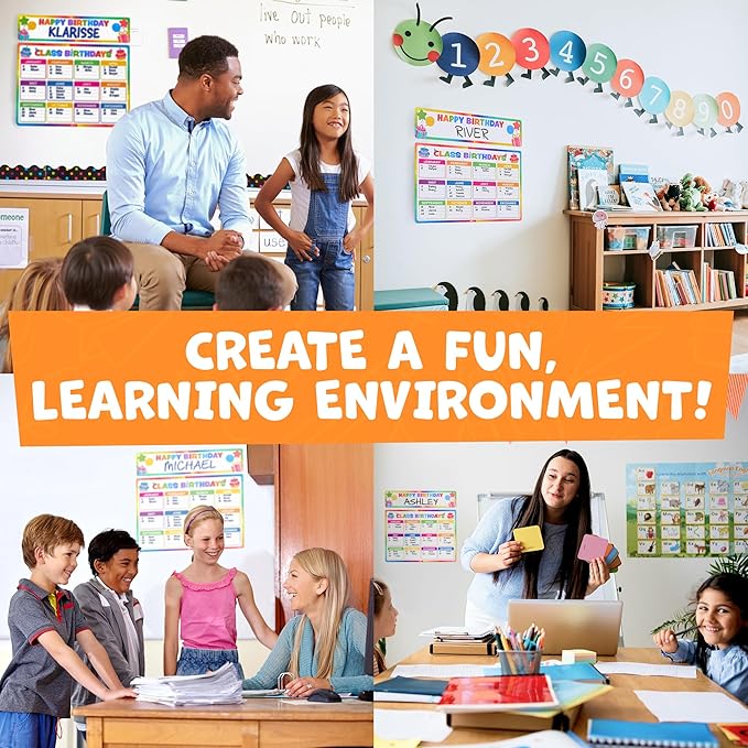 Momo & Nashi Happy Birthday Poster For Classroom 2pc - Back to School Supplies Classroom Birthday Chart Poster Bulletin Board Decorations for Teacher Elementary & Kindergarten