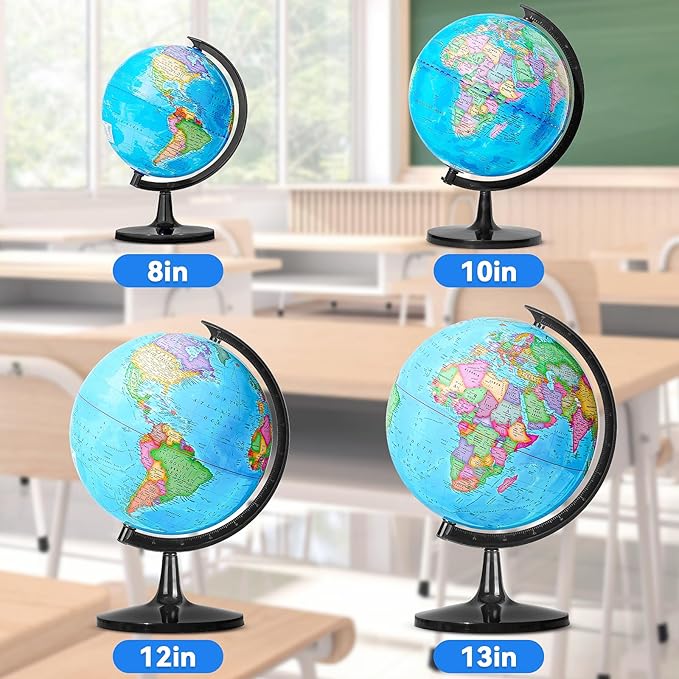GOCHANGE 8" Kids Globe, Political Globe with HD Waterproof Surface & Writable & Erasable Globe & Bright Colors to Stimulate Children's Interest, Funny Educational Tools & Desk Decoration & Gifts