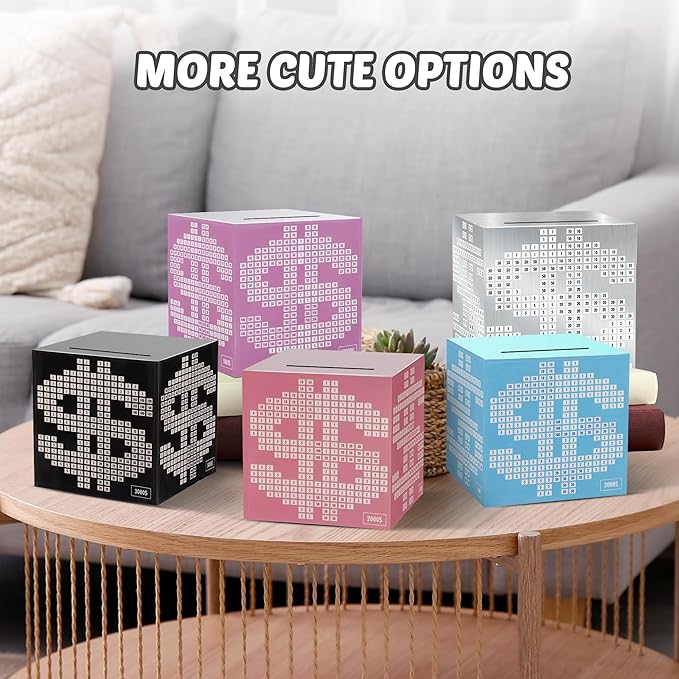 Primo Lines Piggy Bank for Adults, Stainless Steel Money Box, Unbreakable Piggy Bank Metal Cash Box, 10k Savings Challenge Box, 4.72 inch Money Saving Box with Counting Stickers for Savings Goal