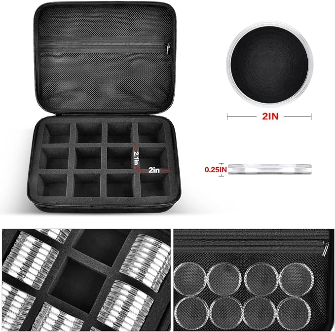 96 Pieces 46mm Coin Capsules, with Foam Gasket and Plastic Storage Organizer Box, 6 Sizes (20/25/27/30/38/46mm) Coins Collector Case Holder for Coin Collection Supplies(Black)