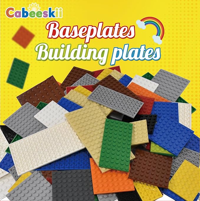 130 Pieces Classic Building Plate, 3 Color with 11 Size Building Plate Base Plate, Compatible with Lego Parts and Pieces, for Most Brands (White, Yellow, Orange)