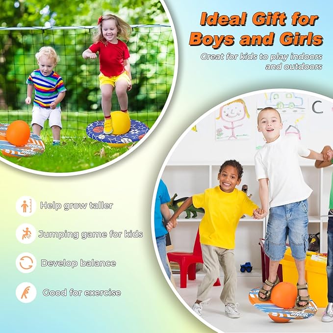 Junkin 2 Pcs Pogo Ball Trick Board Toy Balance Board Pogo Balance Bounce Ball with Pump and Strong Grip Deck for Fun Challenge Fidget Indoor,Outdoor Toys