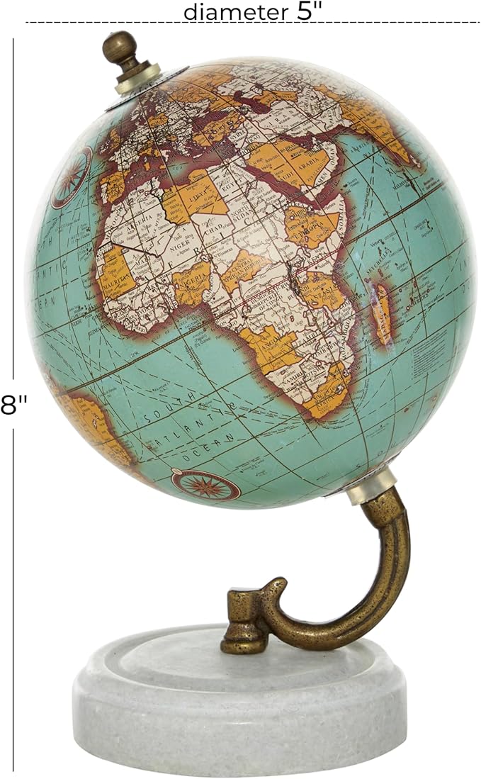 Deco 79 Marble Globe with Marble Base, 5' x 5' x 8', Teal