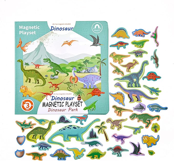 Dinosaurs Fridge Magnets for Kids, 50 PCS Refrigerator Magnets for Toddlers, Create a Scene Magnetic Play Sticker Book Travel Game Educational Toys for Kids