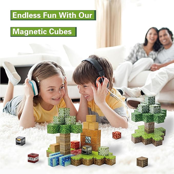 Magnetic Blocks - 100PCS Build Mine Magnet World Set, Educational Magnetic Tiles Building Toys for Boys & Girls, STEM Sensory Toys for Toddlers Kids Age 3+