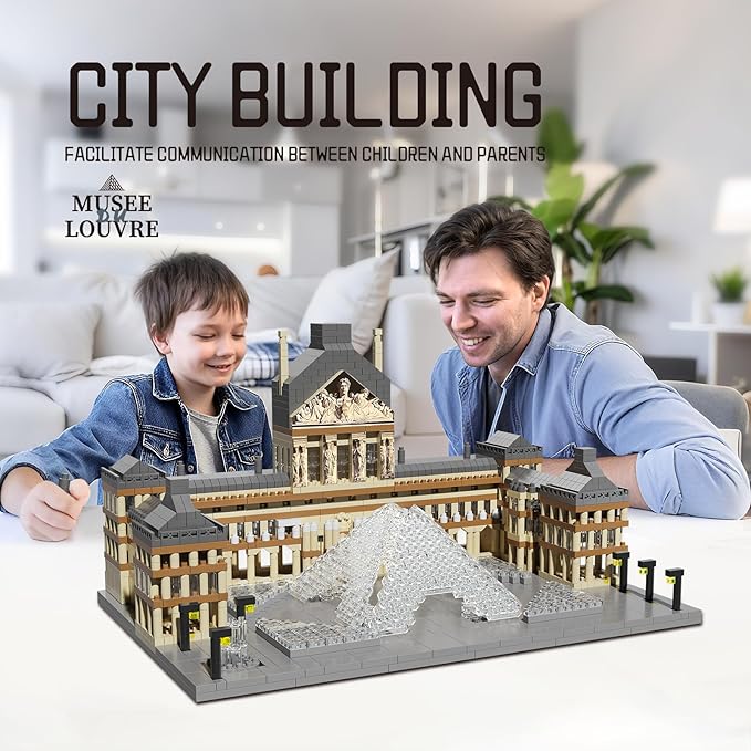 Paris Louvre Museum Building Blocks Iconic Landmark Model Toy for Teens Adults & Collectors 3D Puzzle Set for Educational and Decorative Fun