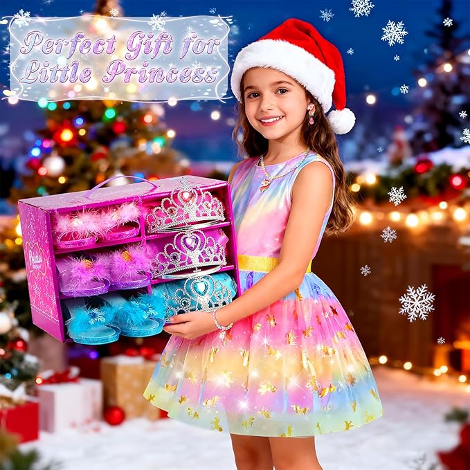 VGOFUN Princess Dress Up Shoes Set,Princess Dress Up Toys Toddler Jewelry Boutique Kit Girls Dress Up Clothes with Princess Shoes Role Play Birthday Party Toys Gifts for Little Girls 3,4,5,6 Years
