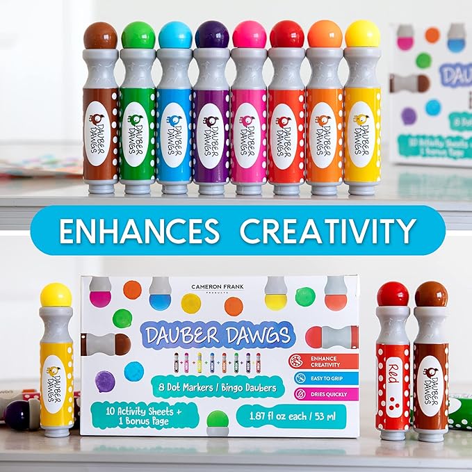 40 Dauber Dawgs Washable Dot Markers for Toddlers - Bingo Markers for Dot Art w/ PDF Activity Books, Dot Paints Washable for Kids, Bingo Dabbers Dotters & Dobbers, Holiday Gifts Daubers, Dot Painting