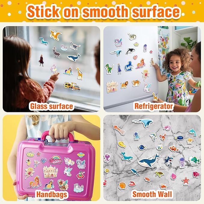 3 Sets Reusable Sticker Books for Toddlers 1-3, Removable Jelly Sticker Books for Kids 2-4 Years, Toddler Travel Toys Activity Book Trip Essentials for Kids- Princess, Unicorn and Ocean