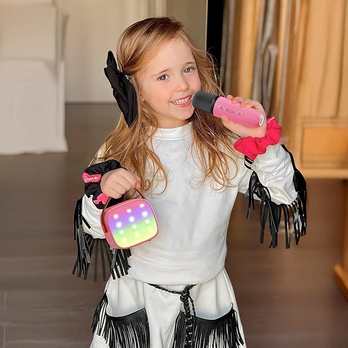 Mini Karaoke Machine for Kids Adults, Portable Bluetooth Speaker with 2 Wireless Microphones, Most Popular Toys Birthday Gifts for Girls 4, 5, 6, 7, 8, 9, 10, 11, 12+ Years Old Toddler Teens（Rose）