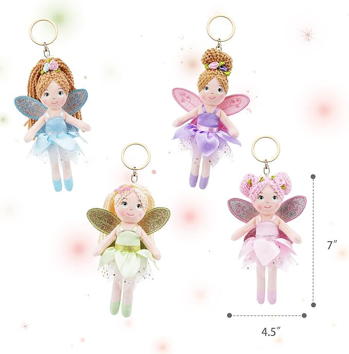 June Garden 7" Enchanted Garden Fairy Doll Lila - Plush Soft Keychain - Bag Charm Gift for Girls - Purple