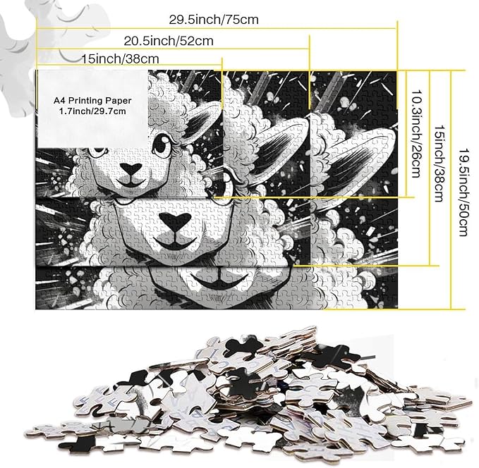 Sheep 500 Pieces 3D Animal for Adults Fun Thickened Wooden Jigsaw Puzzles Education Game Stress Relief Toy Toy Intellectual Game Decoration Challenge Educational 500pcs (52x38cm)