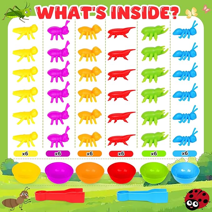 Counting Insects Matching Toys with Sorting Bowls and Games Dice Montessori Preschool Educational Activities Learning Color Sorting Fine Motor Skills Sensory Toys Birthday Gifts for 3 4 5 Year Old