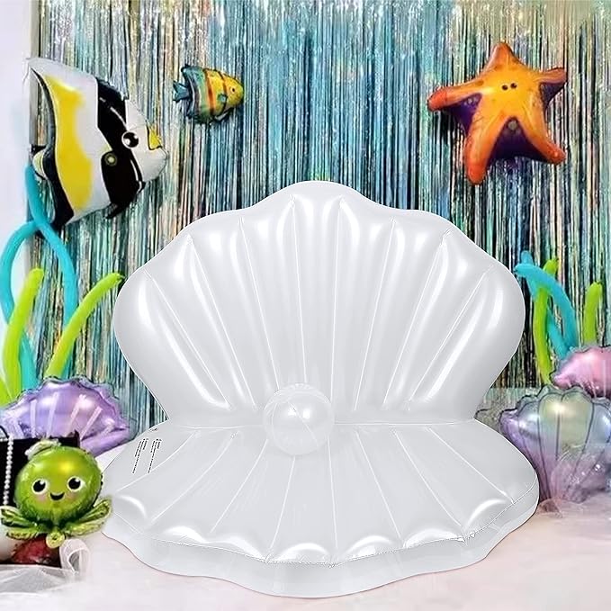 Zcaukya Inflatable Seashell Pool Float, Giant Clam Air-Filled Toys with Pearl Ball for Kids Birthday Party Swimming Pool Summer Beach Party Mermaid Ocean Theme Party Decor