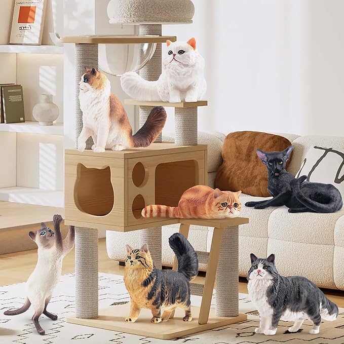 12PCS Realistic Cat Figurines, Plastic Cat Figure, Cat Cake Topper Kitten Toy Halloween Christmas Birthday Gift for Kids and Children