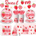 Strawberry First Birthday Party Tableware Set, 142Pcs Sweet One Strawberry Birthday Party Decorations, Include Plates, Cups, Napkins, Banner, Tablecloth for Berry First Birthday Party Supplies