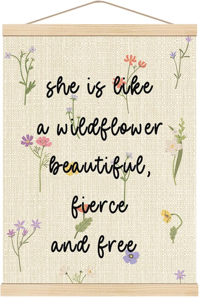 Boat Wades Wildflower Art Wooden Poster Hangers 12x16 Inch,Flower Floral Poster Hanger Frame,Wildflower Party Decorations,She Is Like A Wildflower Beautiful Fierce And Free Wall Art Hanging Decor