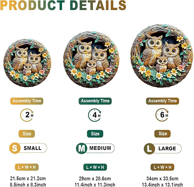 Wooden Puzzles for Adults - Owl Family Wooden Jigsaw Puzzle - Unique Shape 3D Vision Wood Puzzles Adult - Christmas Birthday Gifts for Adults/Friends/Family - 300pcs 13.4 * 13.1in