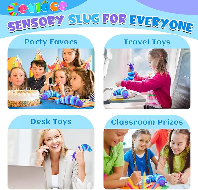 Cevioce Sensory Slug Fidget Toys,Fidget Slug Toys for Adults & Kids Party Favors,4 PCS Cute Autism Sensory Toys for Autistic Children,Toddler Toys Age 3+,Travel Toys for 3+ Year Old（A）