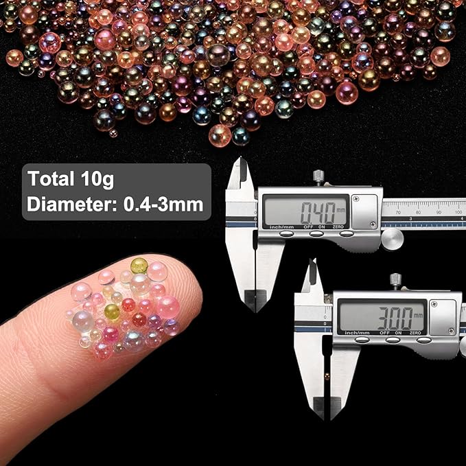 Iridescent Glass Tiny Bubble Beads, 0.4-3mm 10g No Hole Micro Mini Round Brown Water Droplets Beads - Applications: for Resin Filler, Nail Art, Dollhouse Bath Tub