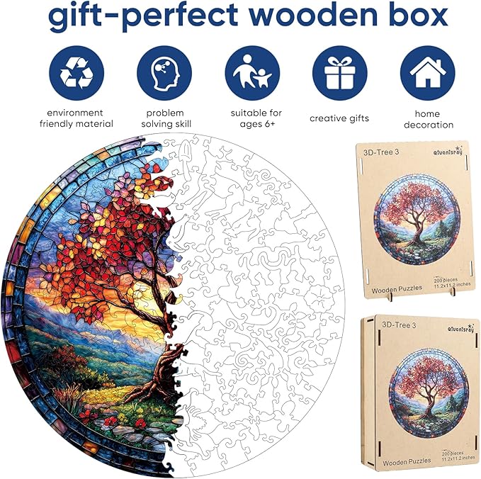 Fall Wooden Puzzles for Adults, Autumn Redwood Tree Jigsaw Puzzles 200 Pieces Unique Shape Adult Puzzles, Irregular Wood Creative for Adults Family Game 11.2 x 11.2 in