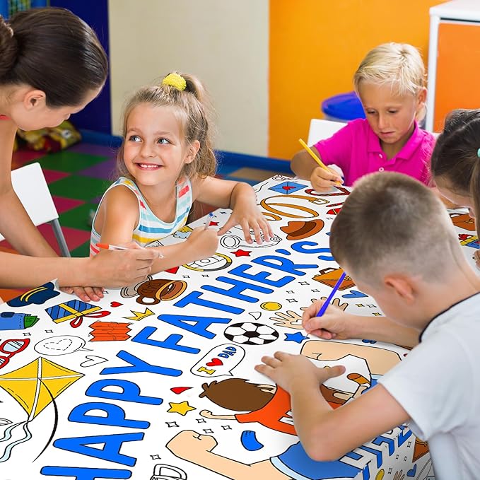 Gatherfun Father's Day Themed Activity Poster/Table Cover - 72" x 31.5" Wall Art for Classroom Wall, School Parties, Happy Father's Day Decorations