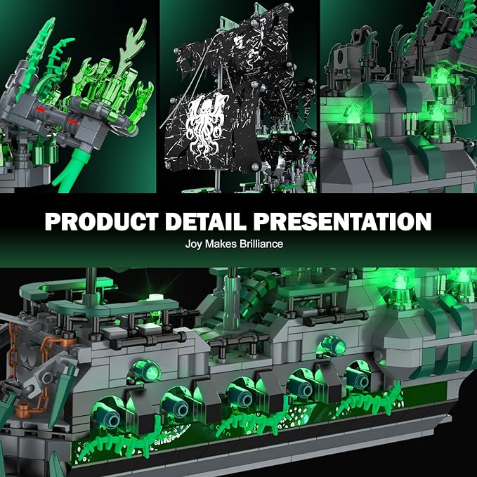 NUTCRACKER Pirate Ship Model Building Kits with LED Light, Ghost Ship Flying Dutchman Toy Building Set, Sailboat Model Home Easter Decor, Easter Birthday Gift for Adults Boys Girls（1100 Pieces）