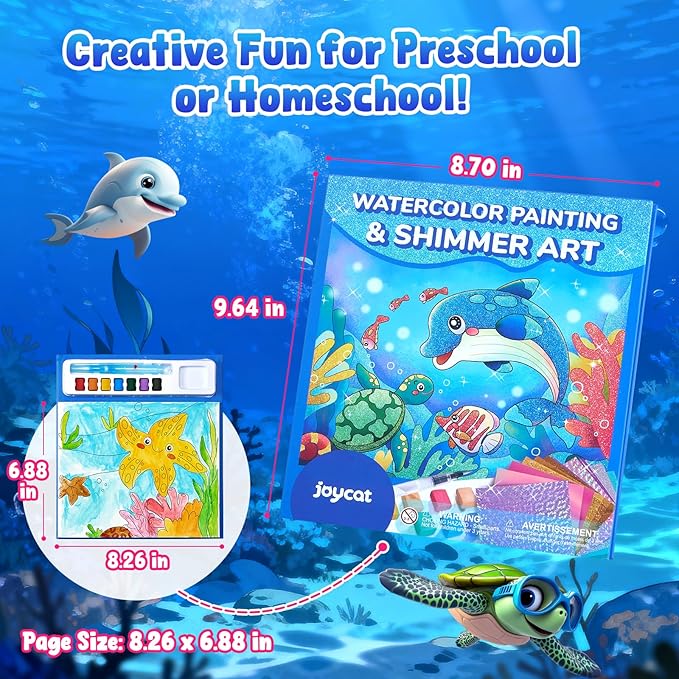 JoyCat Paint with Water Coloring Books, Art & Craft Activity, No Mess Art for Kids Ages 4-8, Craft Kits & Supplies, DIY Creative Activity, Presents for Girls & Boys (Sea Animals)