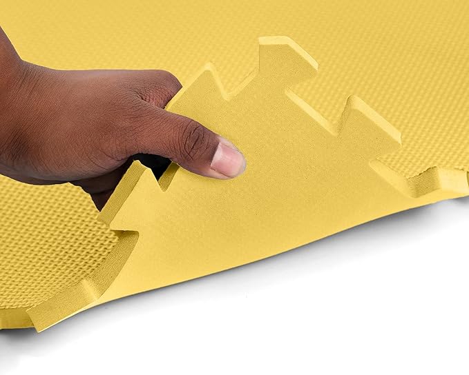 FlooringInc's 1/2" Soft Non-Toxic Baby Play Mat, Toddler Playmat, Colorful Puzzle PlayMat, Floor Mats for Kids & Babies, EVA Foam Interlocking Tiles for Nursery & Playroom | Yellow, 12 Tiles, 48 Sq/Ft