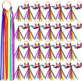 Junkin Ribbon Rings Hand Kite Waldorf Toys Dancing Wrist Ribbons Rainbow Streamers with Wood Ring Educational Toy for Playroom Dancing Birthday Party Gift(Bright Color,24 Pcs)