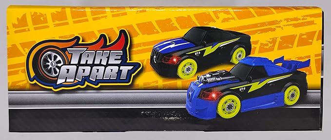 Take Apart Toy Racing Car for Kids Age 3+ Year Old, 2 in 1 Build Your Own Car with Realistic Sounds & Lights, Construction Vehicle Toys with Electric Drill, Ideal Gitfs for Boys(4 Spare Screws)