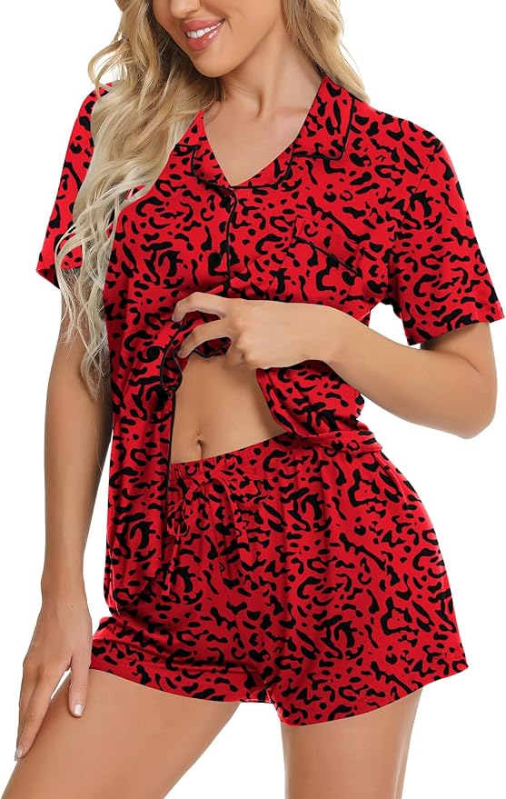 SWOMOG Womens Button Down Pajamas Set Short Sleeve Sleepwear Bride Soft Pj Lounge Sets XS-3XL