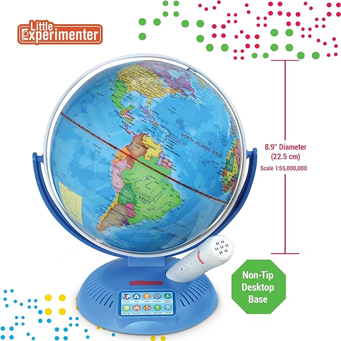 Little Experimenter 9” Interactive Globes for Kids, Globe with Wireless Smart Pen, Educational STEM Toys, Talking World Map Gift for Children, Christmas Gifts for Boys & Girls Ages 8-12 Years Old