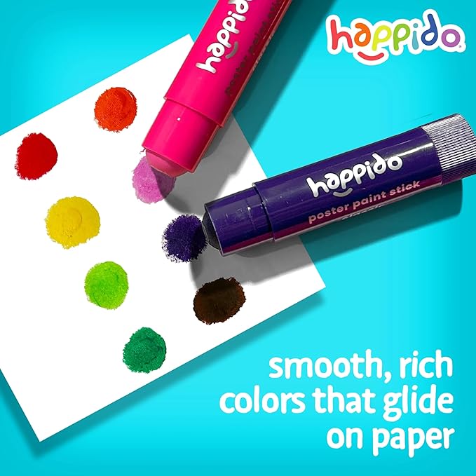 Happido Set of 12 Twistable Tempera Paint Sticks For Kids, Quick Drying, No Mess Art Supplies for Toddlers and Kids Ages 4-6 - CLASSIC COLORS