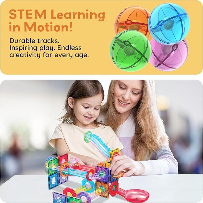 PicassoTiles 8pc Marbles for Magnetic Block Tiles Marble Run Race Track Magnet Building Tile Blocks Racetrack Maze Construction Toys Creative Toy Girls Boys 3 and Up Early Education STEM Learning Kit