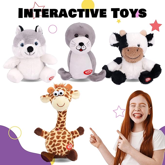 Hopearl Talking Giraffe Repeats What You Say Shaking Head Electric Interactive Animated Toy Speaking Plush Buddy Gift for Toddlers, 9.5''