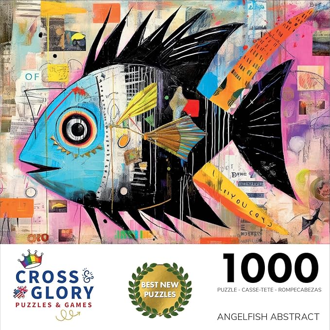 Cross & Glory - Angelfish Abstract - 1000 Piece Jigsaw Puzzle for Adults | Vibrant Artistic Marine Design | Unique Gift | Challenging Brain Teaser
