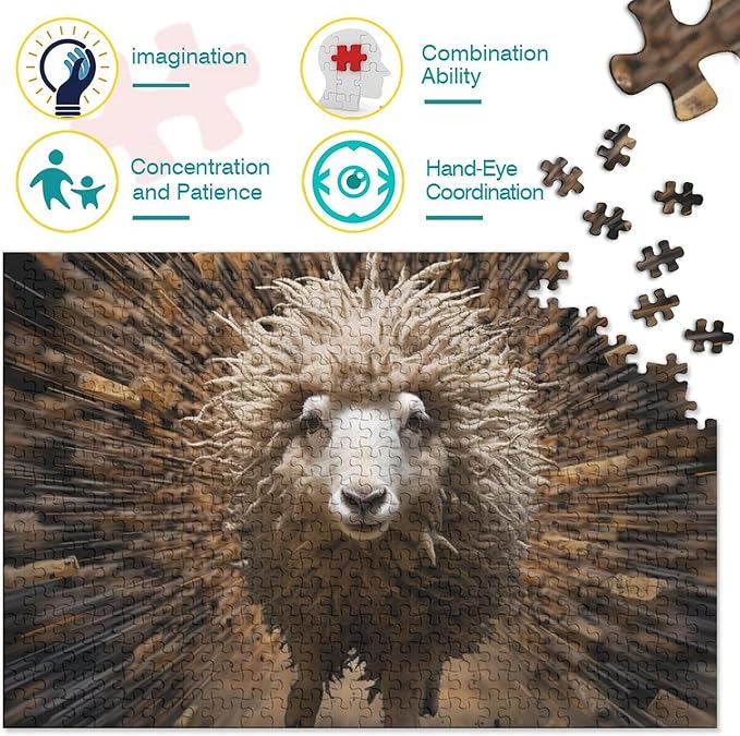 Sheep Thickened Wooden Jigsaw Puzzles for Adults Fun 1000 Pieces 3D Animal Education Game Toy Intellectual Game Stress Relief Toy Decoration Relaxation and Intelligence 1000pcs (75x50cm)